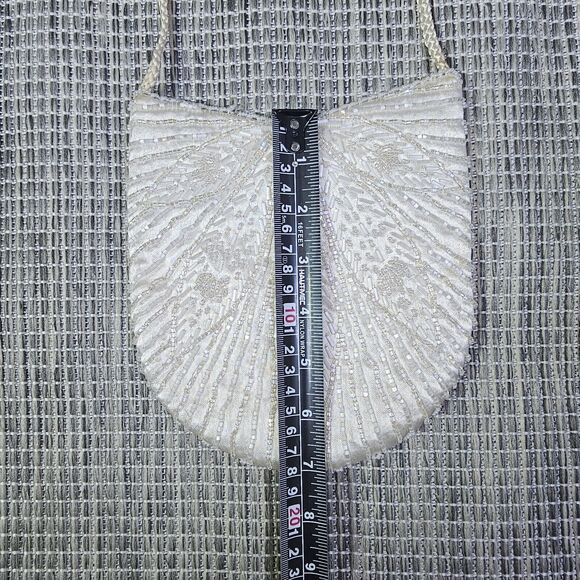 Loredana White Beaded Cocktail Purse Handbag Corded Shoulder Strap Bridal 1920s - Picture 11 of 11